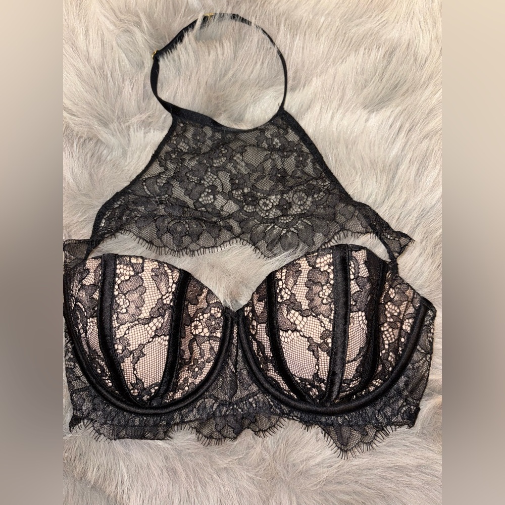 Victorias Secret black lace VERY SEXY unlined Balconnet bra. 32D
